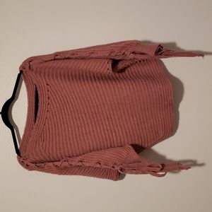 Lace Up Boat Neck Sweater - Mauve Size S/M